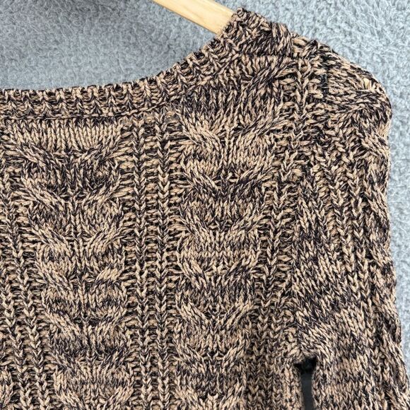 Free People Sweater Brown Cable Knit Contrasting browns scoop neck boho small - Picture 13 of 13